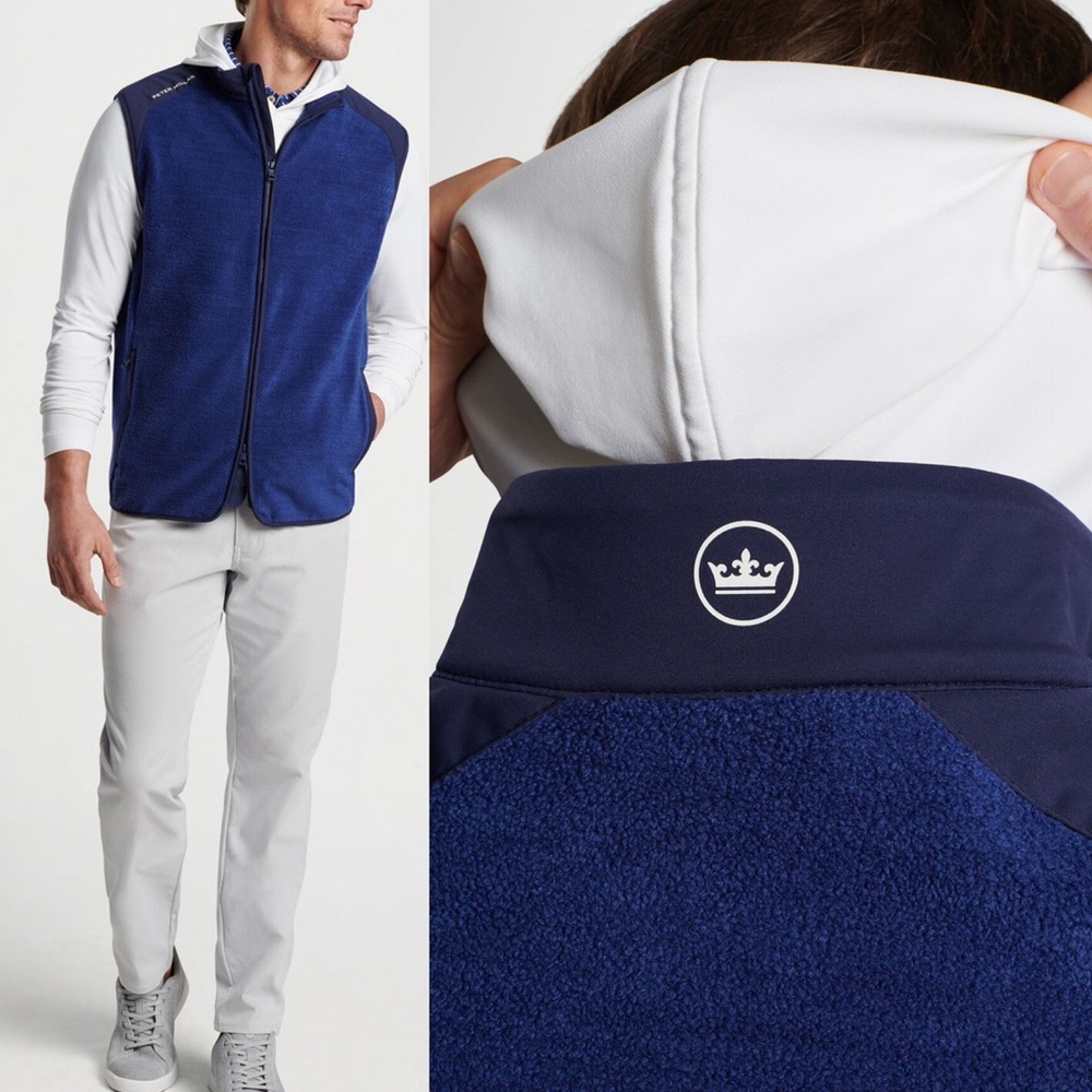 Peter Millar Crown Sport Mens Fade Fleece Vest Lightweight Stretch Blue Large
